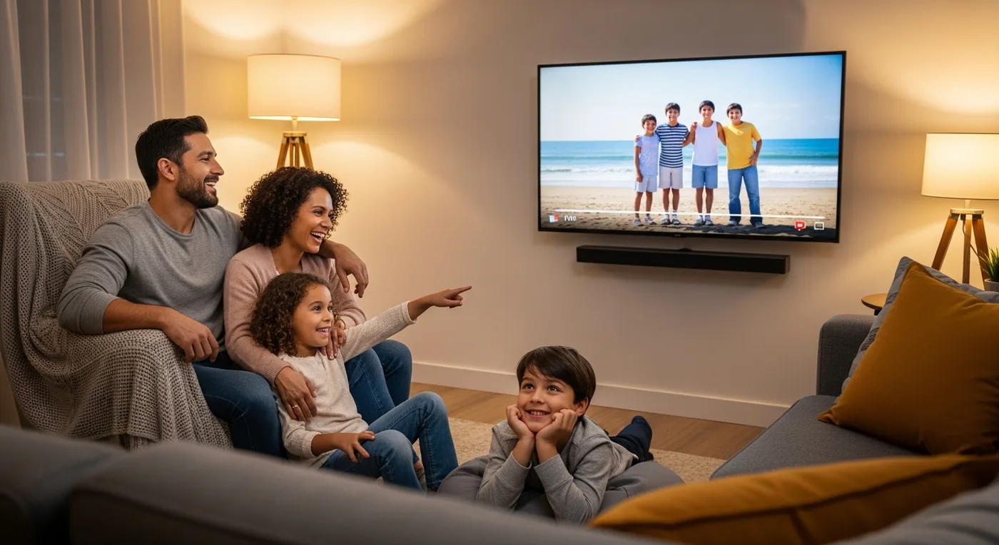 Family reliving memories on screen after VHS conversion