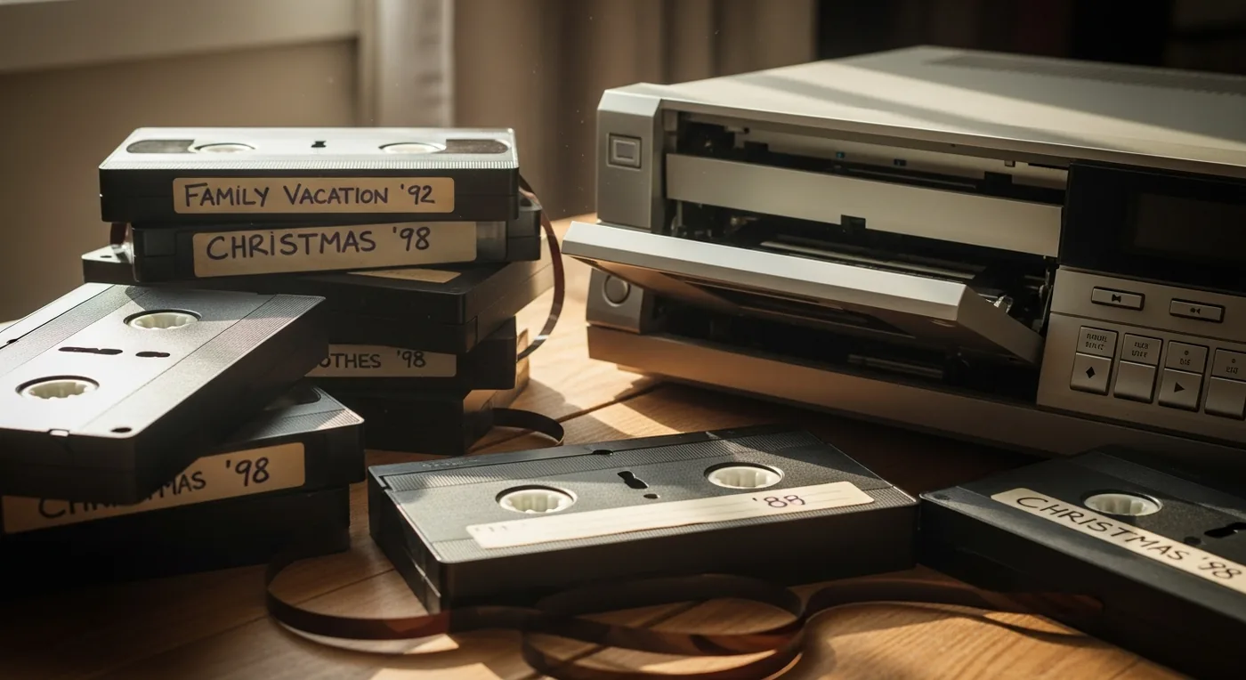 Old VHS tapes ready for digital conversion